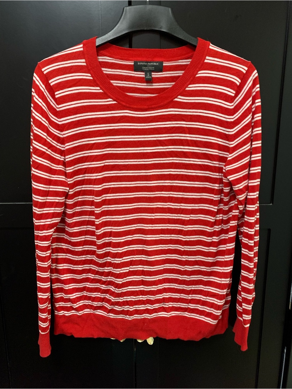 Banana Republic Red & White Striped Crewneck Sweater preppy collegiate fall